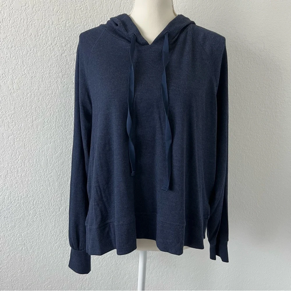 NWT Terez Waffle Knit‎ Long Sleeve Navy Blue Pullover Hoodie XL - Picture 3 of 10